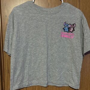 Disney Heather Gray Tee with Stitch and Angel Graphic